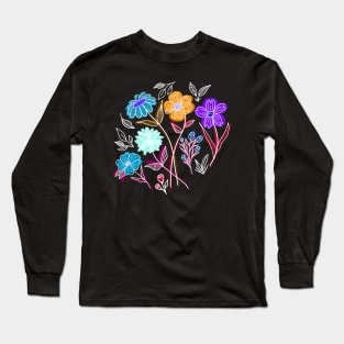 A BUNCH OF BEAUTIFUL COLORFUL FLOWERS _ WHITE DOODLES BY WATERCOLORS Long Sleeve T-Shirt